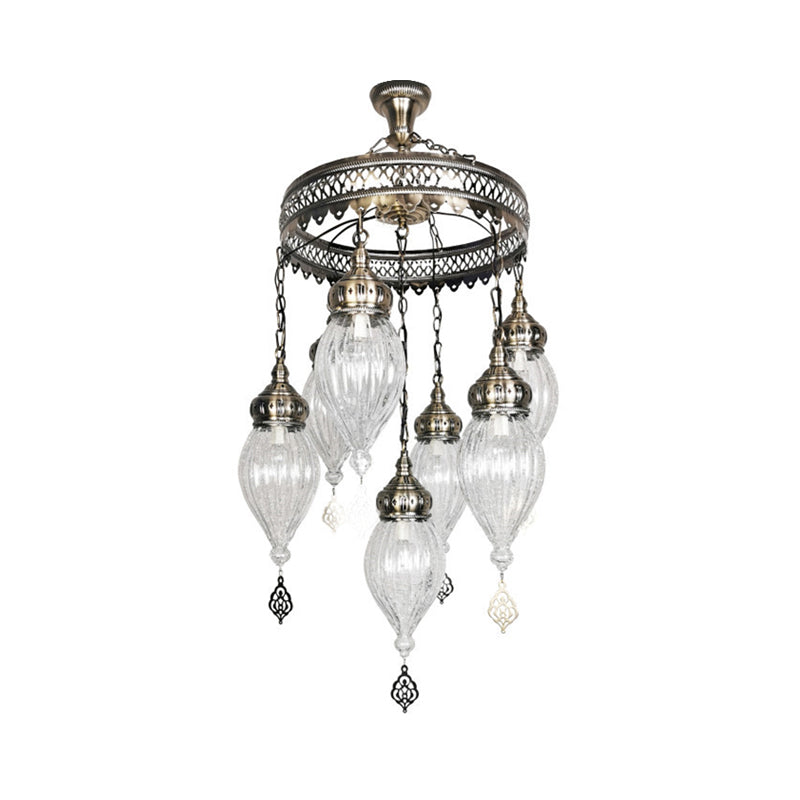 Clear Crackle Glass Chandelier Light Fixture Bohemia 7-Light Living Room Ceiling Pendant with Circular Design