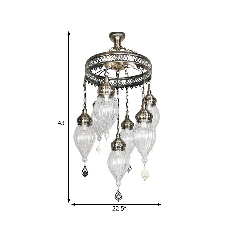 Clear Crackle Glass Chandelier Light Fixture Bohemia 7-Light Living Room Ceiling Pendant with Circular Design