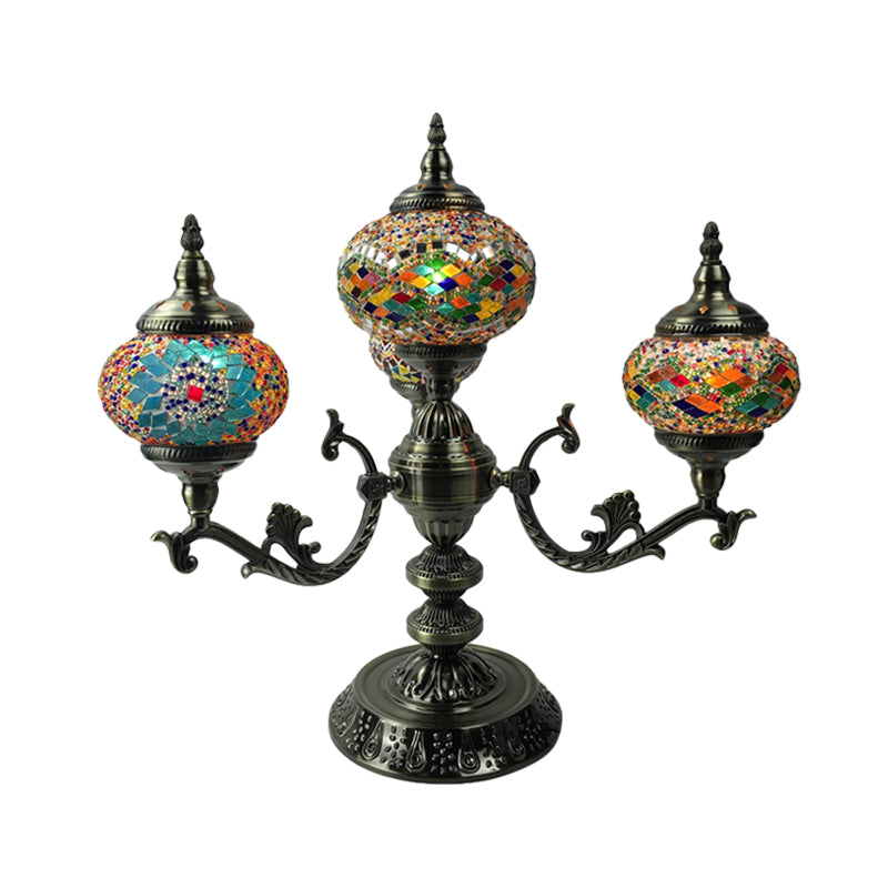 Bohemia Oval Night -Stand Light 4 Bulbos de la mesa de vidrio manchada de la mesa de vidrio en rojo/amarillo/naranja para el dormitorio