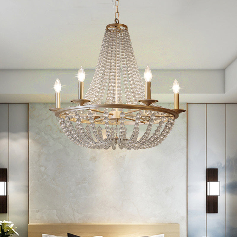 Crystal Beaded Hanging Chandelier Traditional 6 Lights Bedroom Ceiling Pendant in Gold