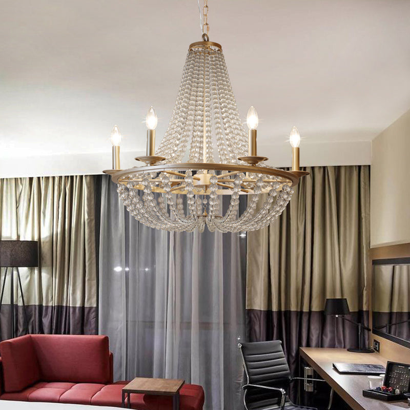 Crystal Beaded Hanging Chandelier Traditional 6 Lights Bedroom Ceiling Pendant in Gold