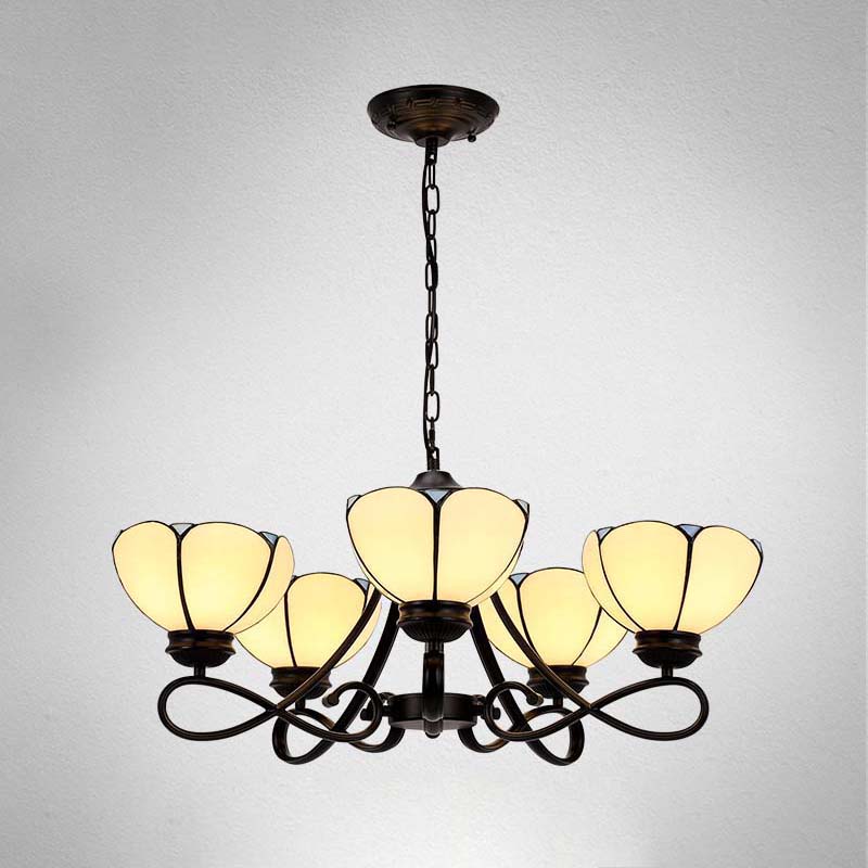 3/5 luci smerlate/cono a cono lampadario appeso barocco bianco/giallo/beige Sospensione di vetro per soggiorno con braccio curvo