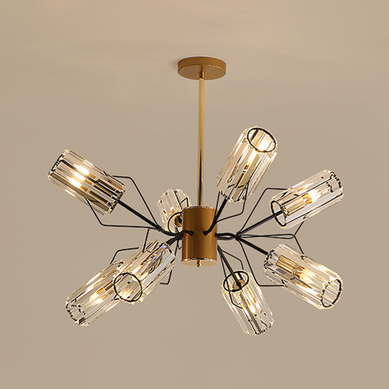 Cylindre Crystal Block Chandelier Light Retro 3/6/8 Bulbes Salon Pendant la lampe en or
