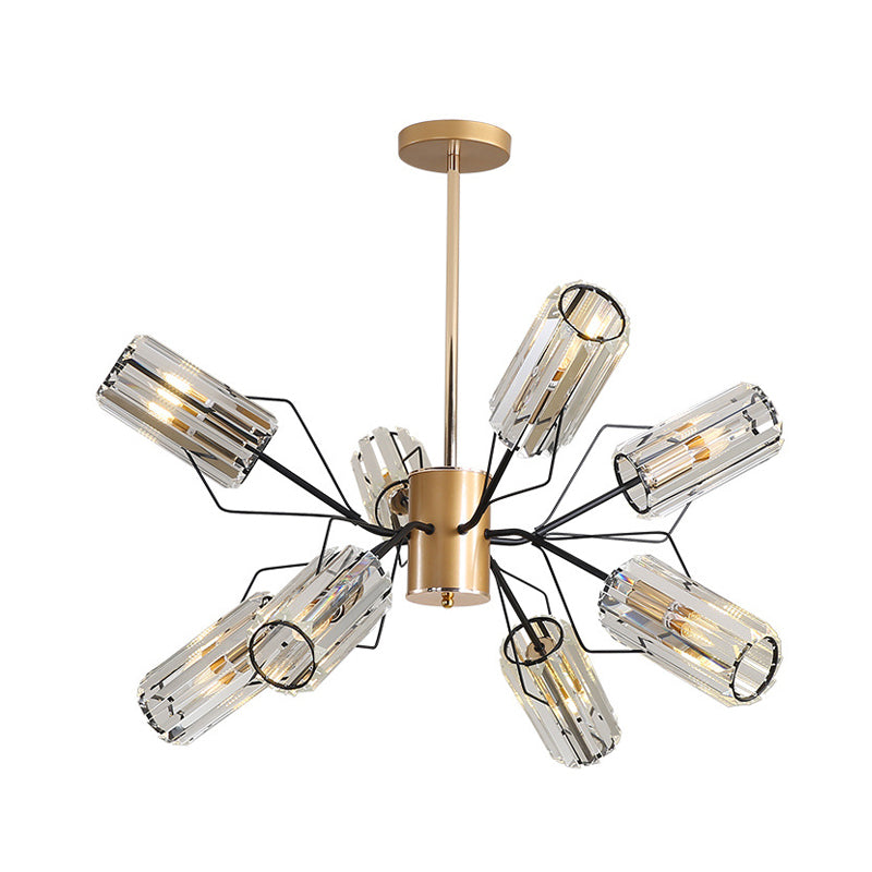 Cylindre Crystal Block Chandelier Light Retro 3/6/8 Bulbes Salon Pendant la lampe en or