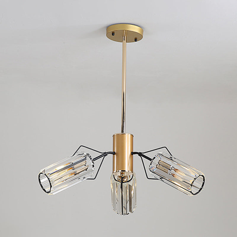Cylindre Crystal Block Chandelier Light Retro 3/6/8 Bulbes Salon Pendant la lampe en or