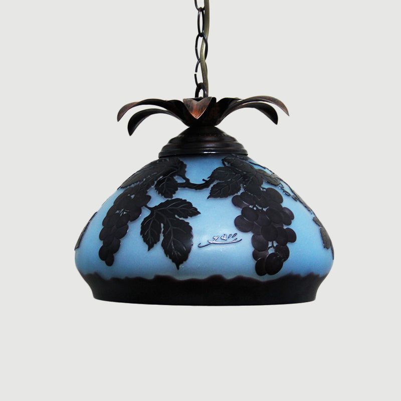 1 Light Pendulum Light Tiffany Tapered White/Yellow/Orange Glass Ceiling Pendant with Grape/Blossom Pattern