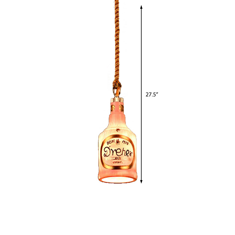 Resin Red/Yellow Drop Pendant Wine Bottle 1 Light Industrial Style Hanging Lamp Kit for Restaurant