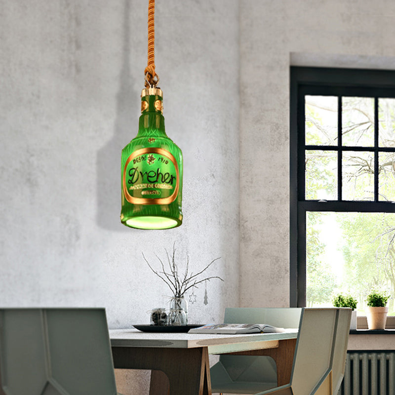 Resin Red/Yellow Drop Pendant Wine Bottle 1 Light Industrial Style Hanging Lamp Kit for Restaurant
