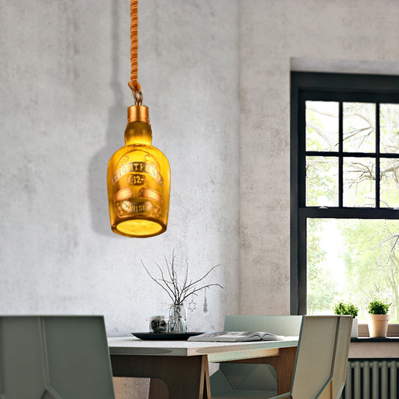 Resin Red/Yellow Drop Pendant Wine Bottle 1 Light Industrial Style Hanging Lamp Kit for Restaurant