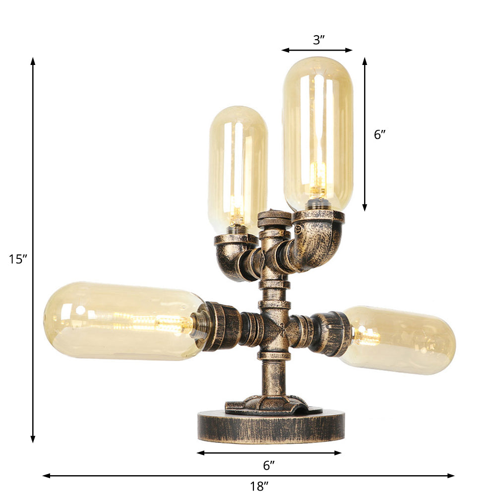 4 Bulbs LED Table Lighting Vintage Capsule Shade Amber/Clear Glass Nightstand Lamp for Bedroom