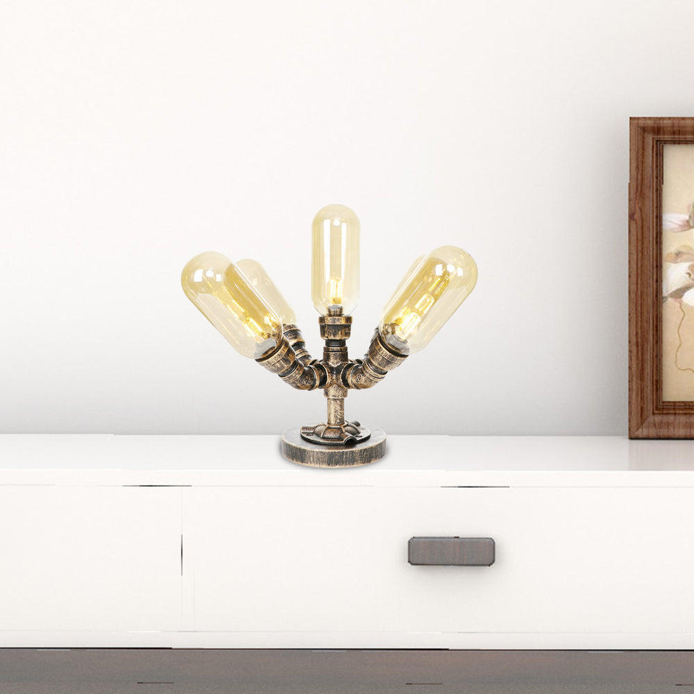 4 Bulbs LED Table Lighting Vintage Capsule Shade Amber/Clear Glass Nightstand Lamp for Bedroom