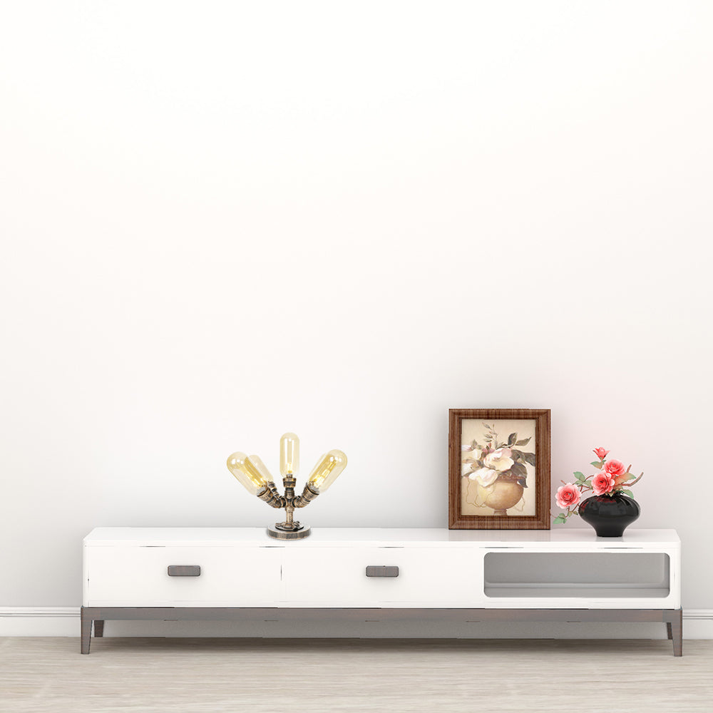 4 Bulbs LED Table Lighting Vintage Capsule Shade Amber/Clear Glass Nightstand Lamp for Bedroom