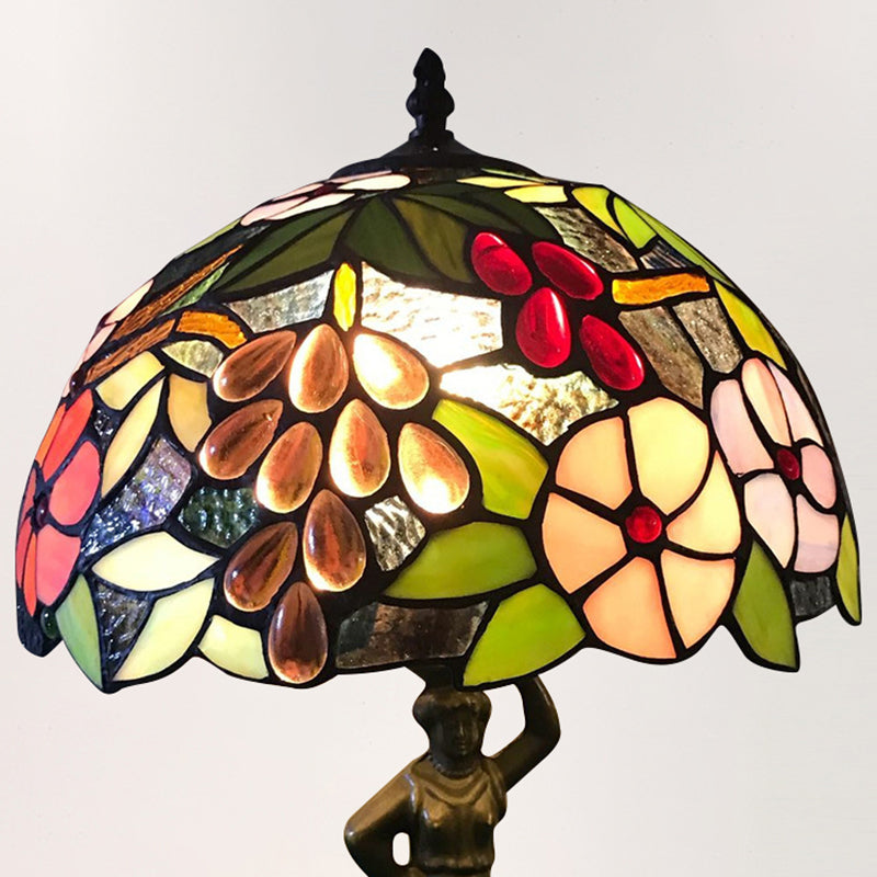 Lampada da scrivania con motivo uccello/uva/fiore con base per donne che lavorano, lampada da scrivania in vetro colorato Tiffany rustico a 1 testa per camera da letto