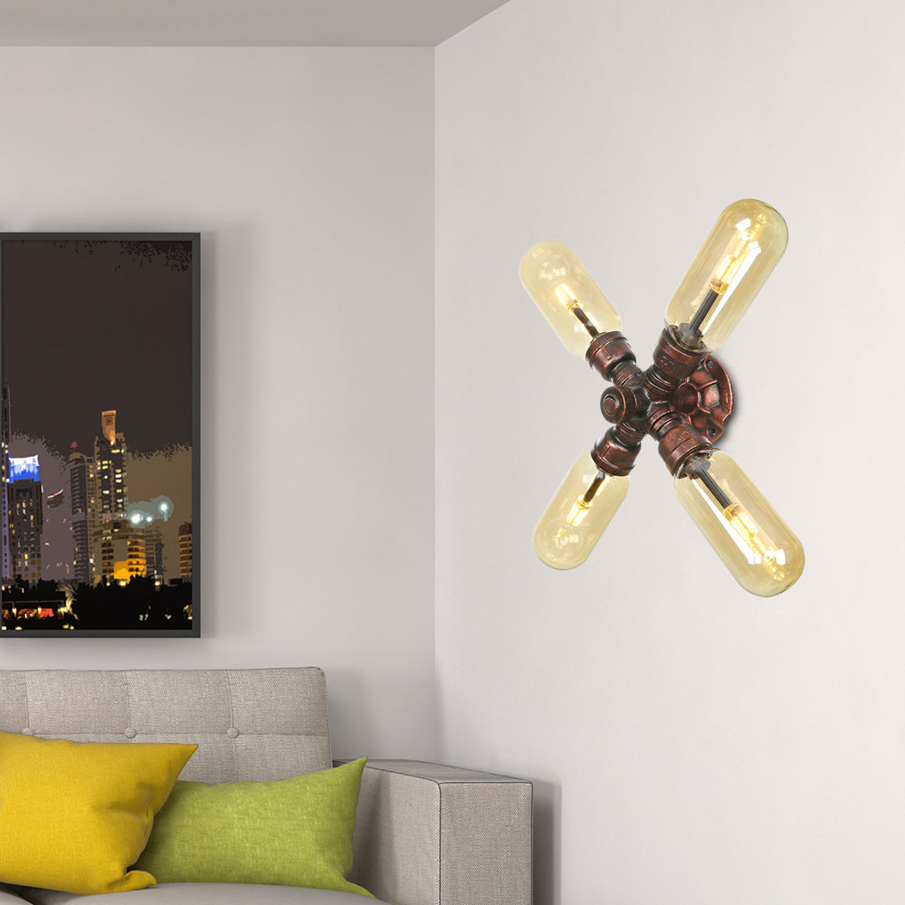 Metall verwitterte Kupferleuchte Lampenwasserrohr 2/4 Lichter Wohnzimmer LED -Wandhalterung Beleuchtung