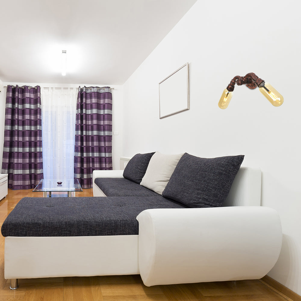 2 lichten metalen led sconce verlichting vintage verweerde koperen pijp woonkamer wandmontage lamp