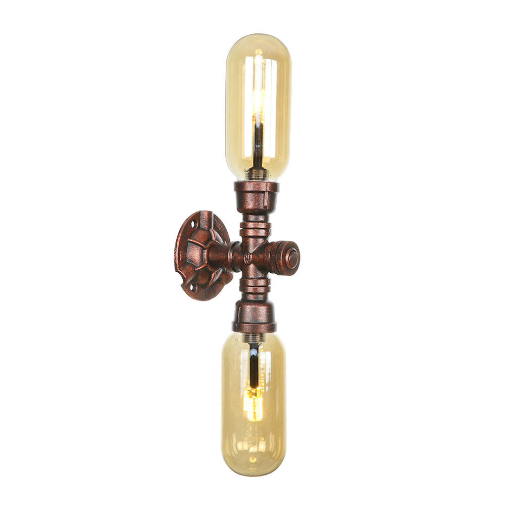 Capsule Amber Glass Wall Lighting Vintage 1/2 Bulbs Living Room Sconce Lamp in Weathered Copper