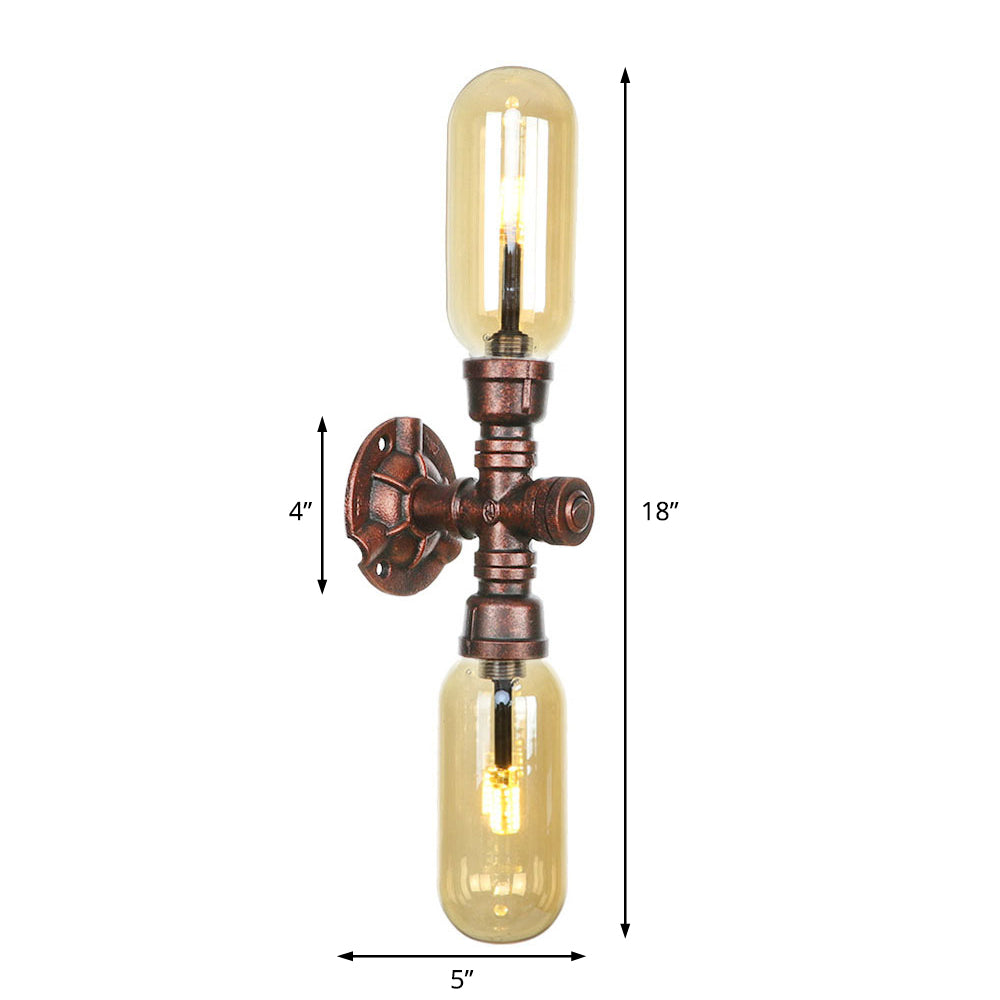 Capsule Amber Glass Wall Lighting Vintage 1/2 Bulbs Living Room Sconce Lamp in Weathered Copper