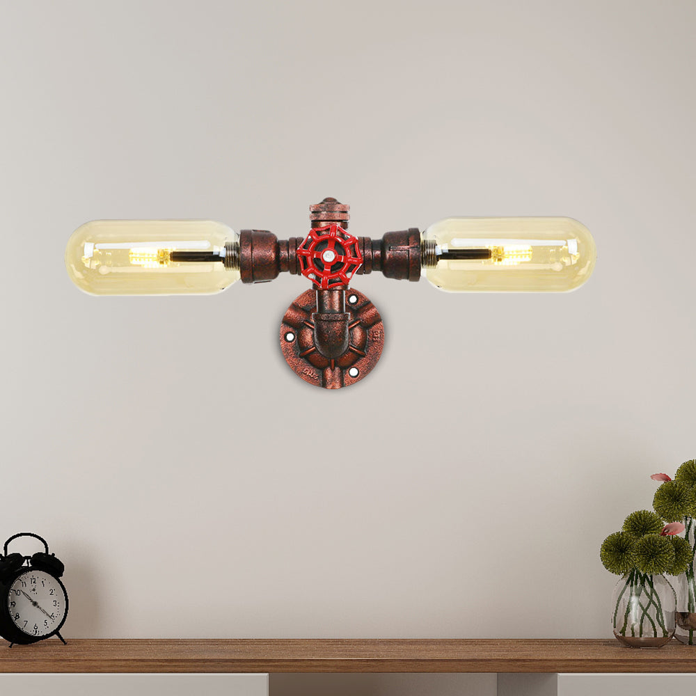 Capsule Amber Glass Wall Lighting Vintage 1/2 Bulbs Living Room Sconce Lamp in Weathered Copper