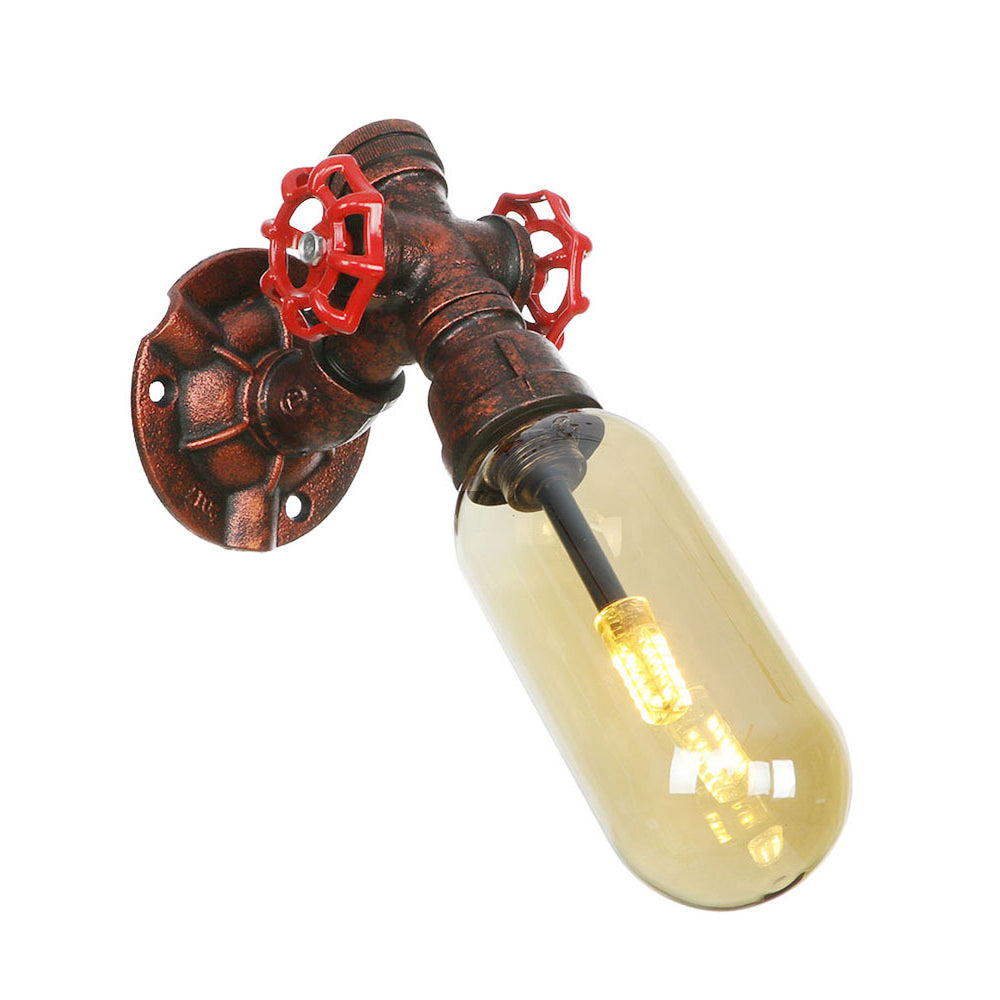 Weathered Copper 1 Bulb Sconce Lamp Vintage Amber Glass Capsule LED Wall Mount Light Fixture