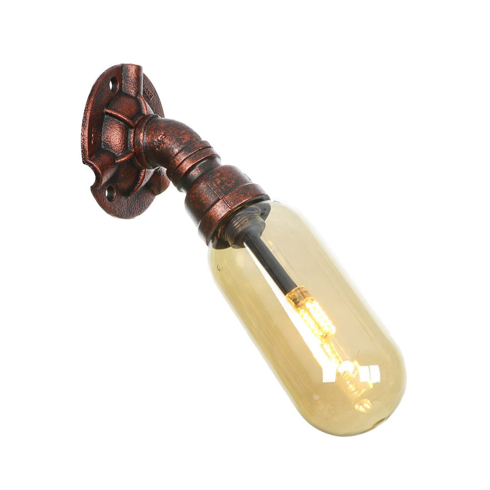 Weathered Copper 1 Bulb Sconce Lamp Vintage Amber Glass Capsule LED Wall Mount Light Fixture