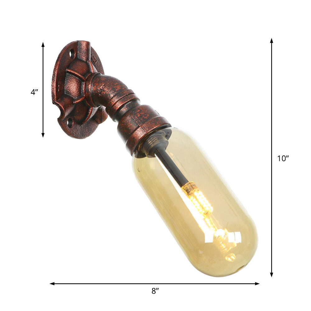 Weathered Copper 1 Bulb Sconce Lamp Vintage Amber Glass Capsule LED Wall Mount Light Fixture