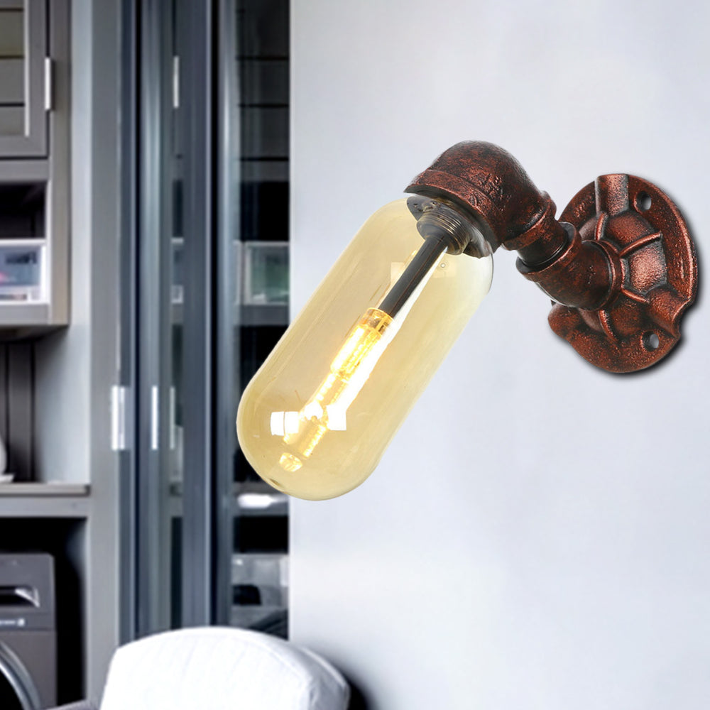 Weathered Copper 1 Bulb Sconce Lamp Vintage Amber Glass Capsule LED Wall Mount Light Fixture