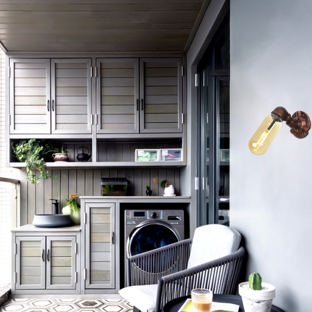 Weathered Copper 1 Bulb Sconce Lamp Vintage Amber Glass Capsule LED Wall Mount Light Fixture