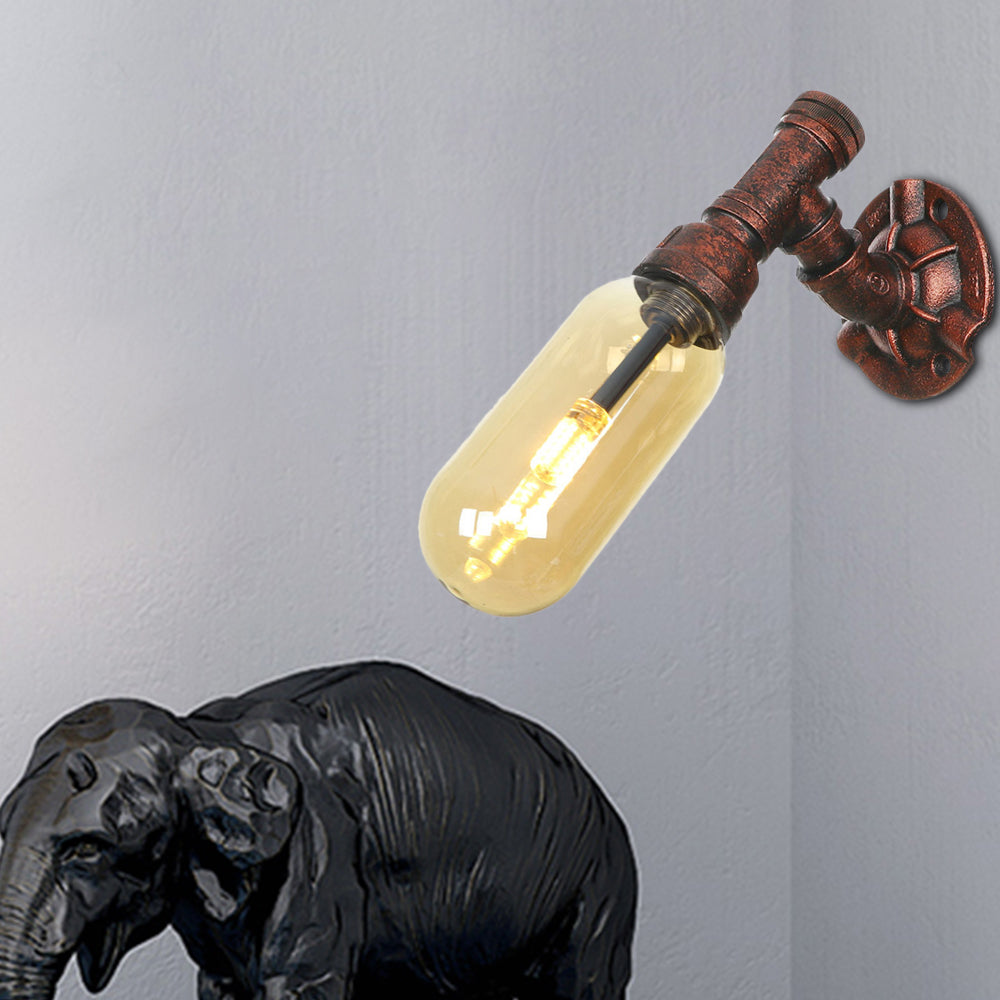 Weathered Copper 1 Bulb Sconce Lamp Vintage Amber Glass Capsule LED Wall Mount Light Fixture