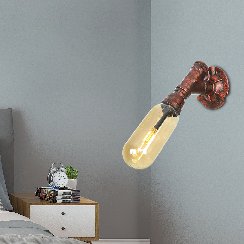 Weathered Copper 1 Bulb Sconce Lamp Vintage Amber Glass Capsule LED Wall Mount Light Fixture