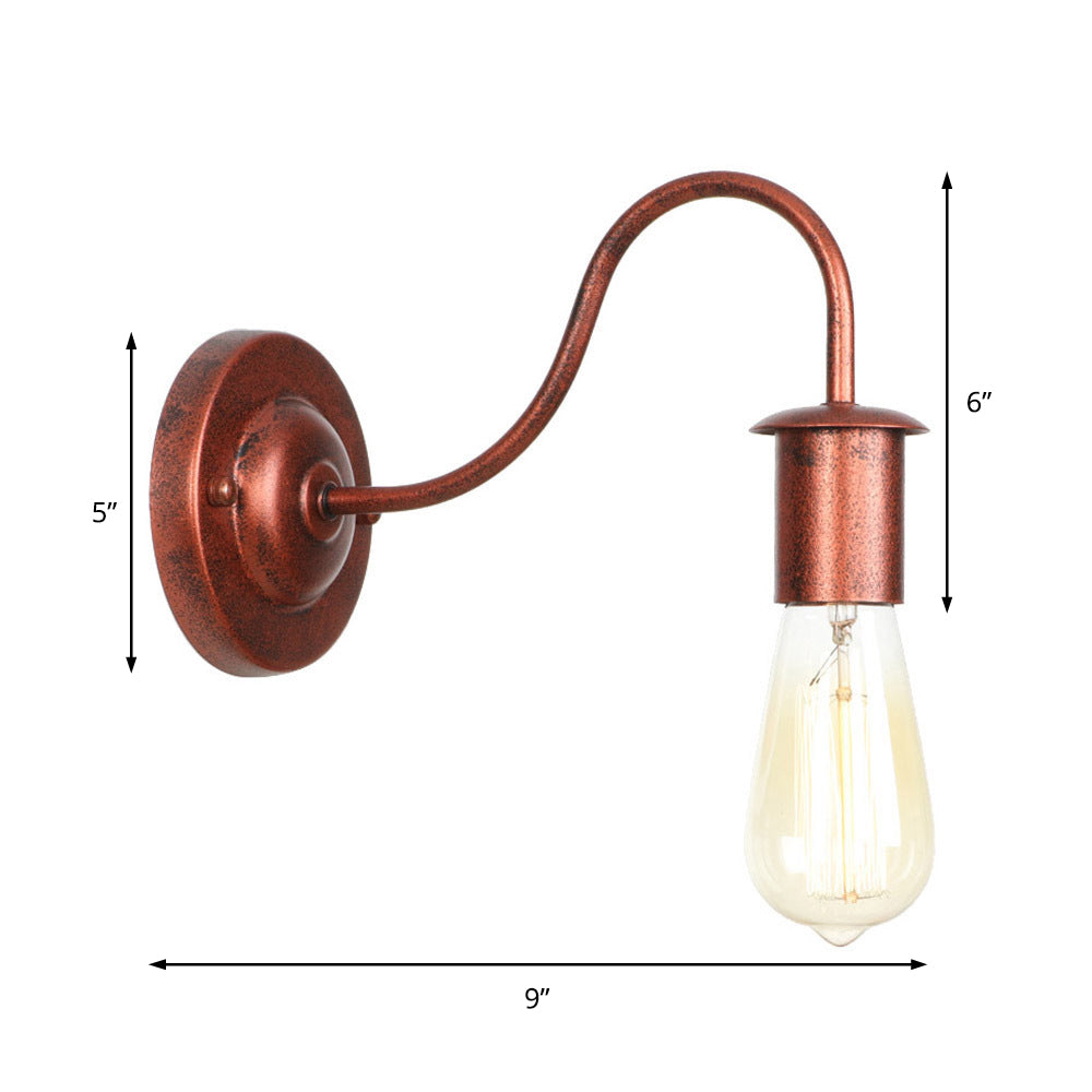 6"/10" High 1 Head Metal Wall Lighting Industrial Rust Bare Bulb Living Room Wall Sconce Lamp with Gooseneck Arm
