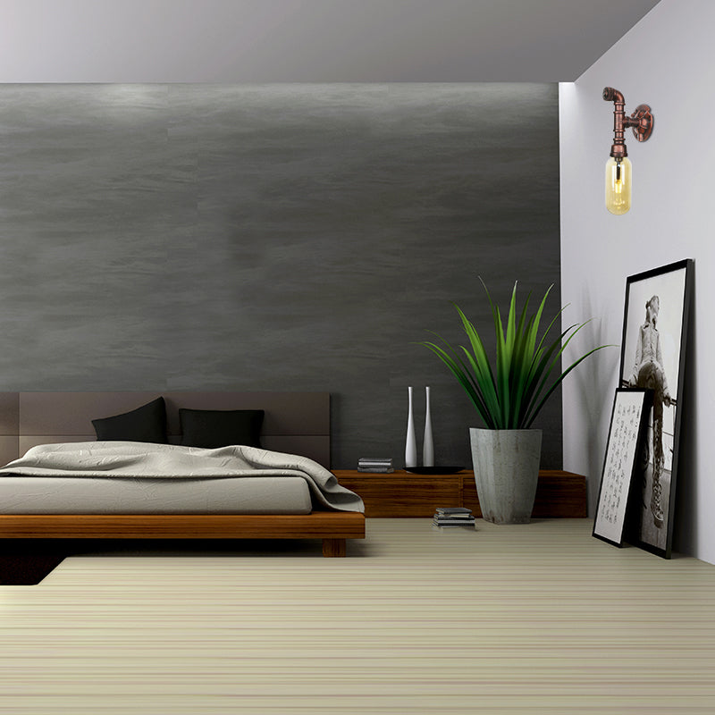 Weathered Copper Capsule Wall Light Rustic Metal 1 Head 9"/10.5"/12" High Bedroom Sconce Lamp with Pipe Design