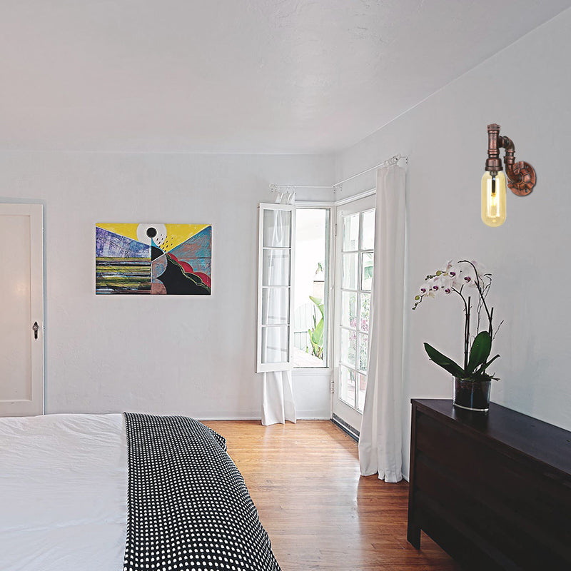 Weathered Copper Capsule Wall Light Rustic Metal 1 Head 9"/10.5"/12" High Bedroom Sconce Lamp with Pipe Design