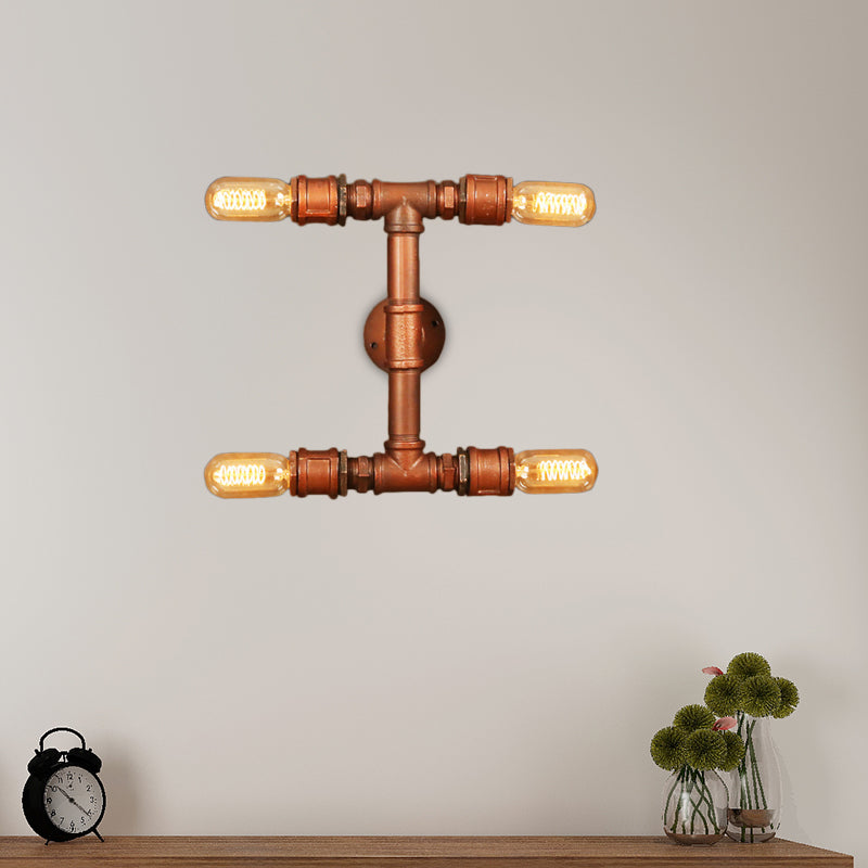 4 Bulbs Metal Sconce Lighting Industrial Rust Piping Living Room Wall Mounted Lamp Fixture