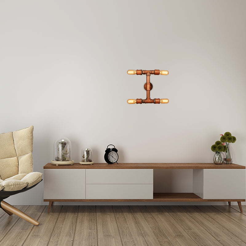 4 Bulbs Metal Sconce Lighting Industrial Rust Piping Living Room Wall Mounted Lamp Fixture