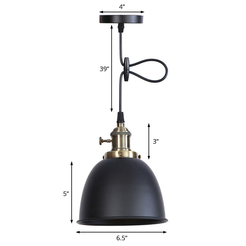 Industrial Dome Hanging Lighting 1 Head Metal Ceiling Pendant Lamp in Black/White/Red with Adjusting Button