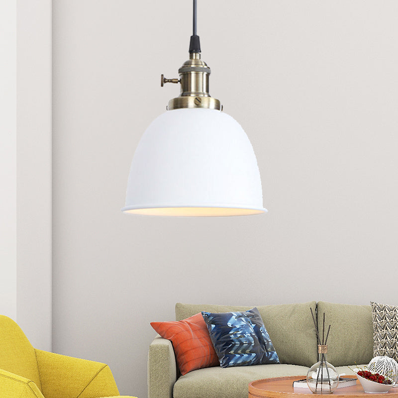 Industrial Dome Hanging Lighting 1 Head Metal Ceiling Pendant Lamp in Black/White/Red with Adjusting Button