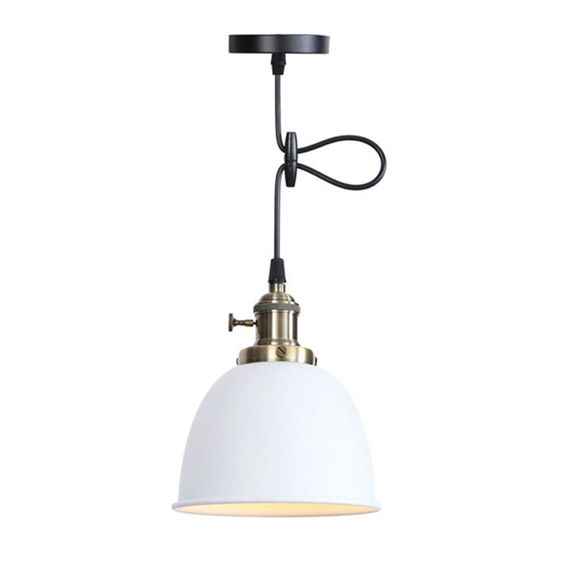 Industrial Dome Hanging Lighting 1 Head Metal Ceiling Pendant Lamp in Black/White/Red with Adjusting Button