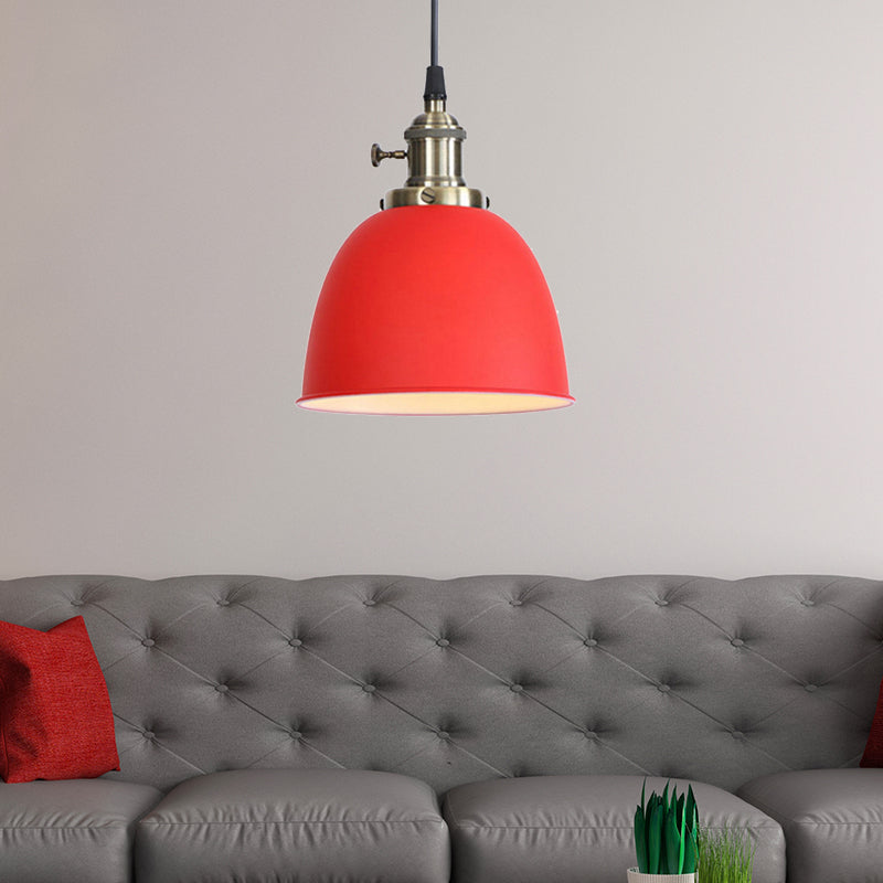 Industrial Dome Hanging Lighting 1 Head Metal Ceiling Pendant Lamp in Black/White/Red with Adjusting Button