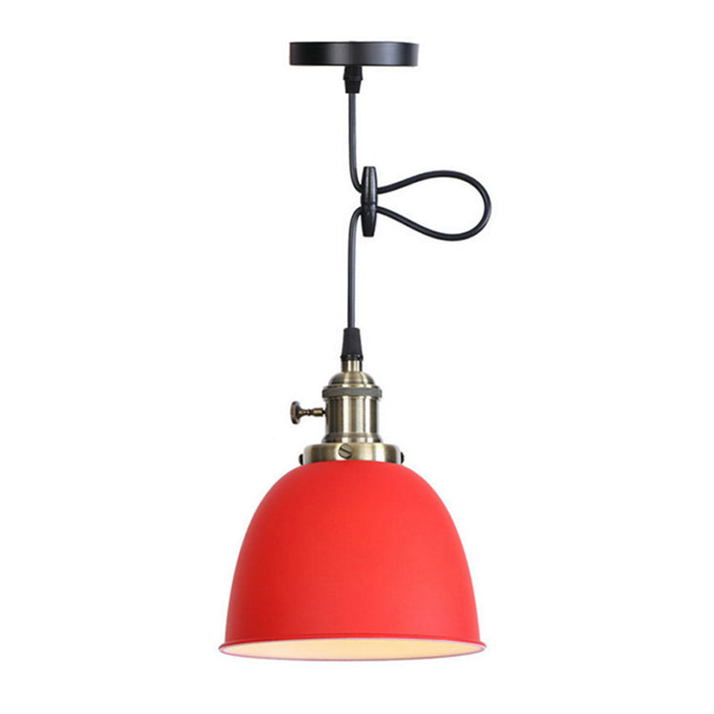 Industrial Dome Hanging Lighting 1 Head Metal Ceiling Pendant Lamp in Black/White/Red with Adjusting Button