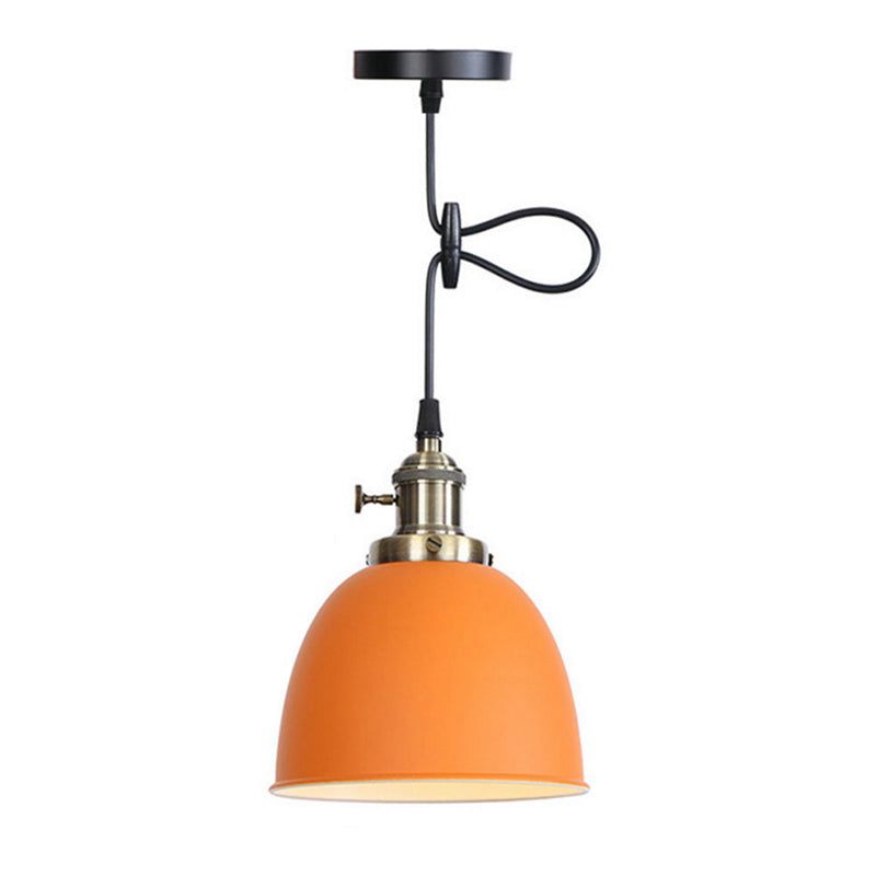 Industrial Dome Hanging Lighting 1 Head Metal Ceiling Pendant Lamp in Black/White/Red with Adjusting Button