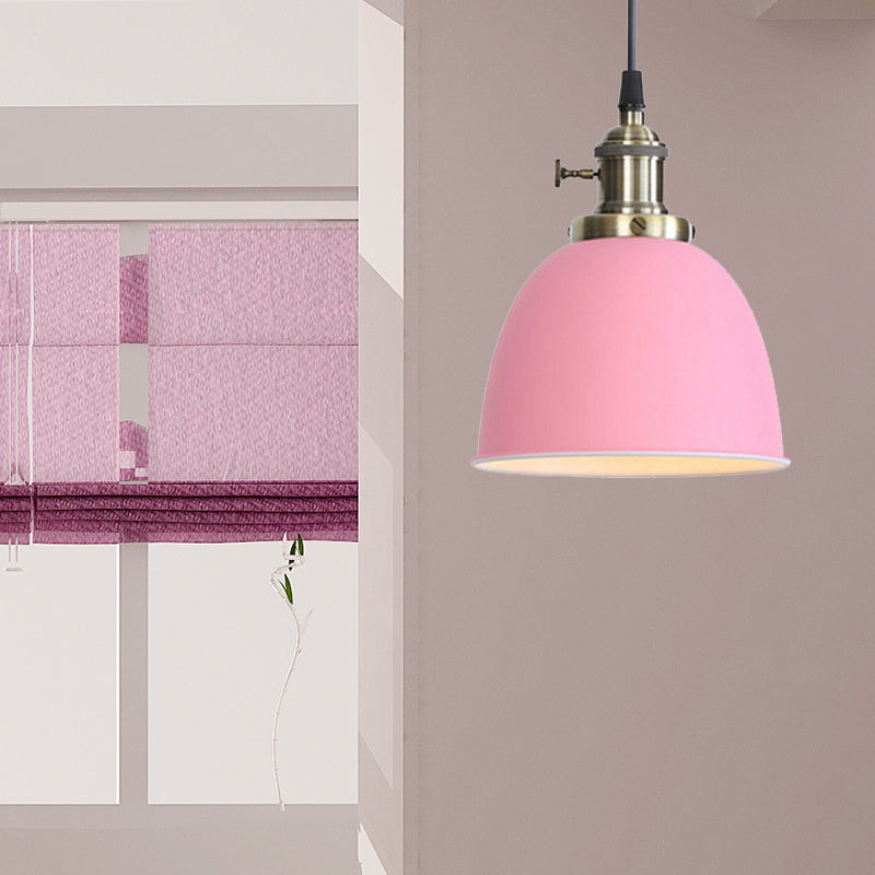 Industrial Dome Hanging Lighting 1 Head Metal Ceiling Pendant Lamp in Black/White/Red with Adjusting Button