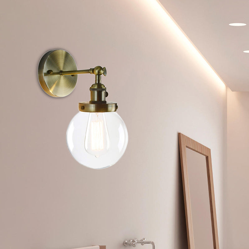Global Clear Glass Sconce Lighting Vintage 1 Light Bathroom Wall Mounted Lamp Fixture in Copper/Bronze