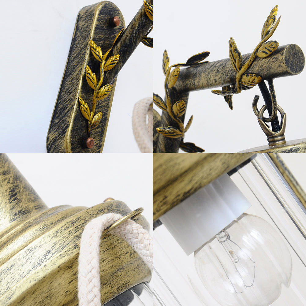 Lantern Corridor Wall Mount Lighting Farmhouse Metal 1 Bulb Brass Sconce Lamp with Branch Arm