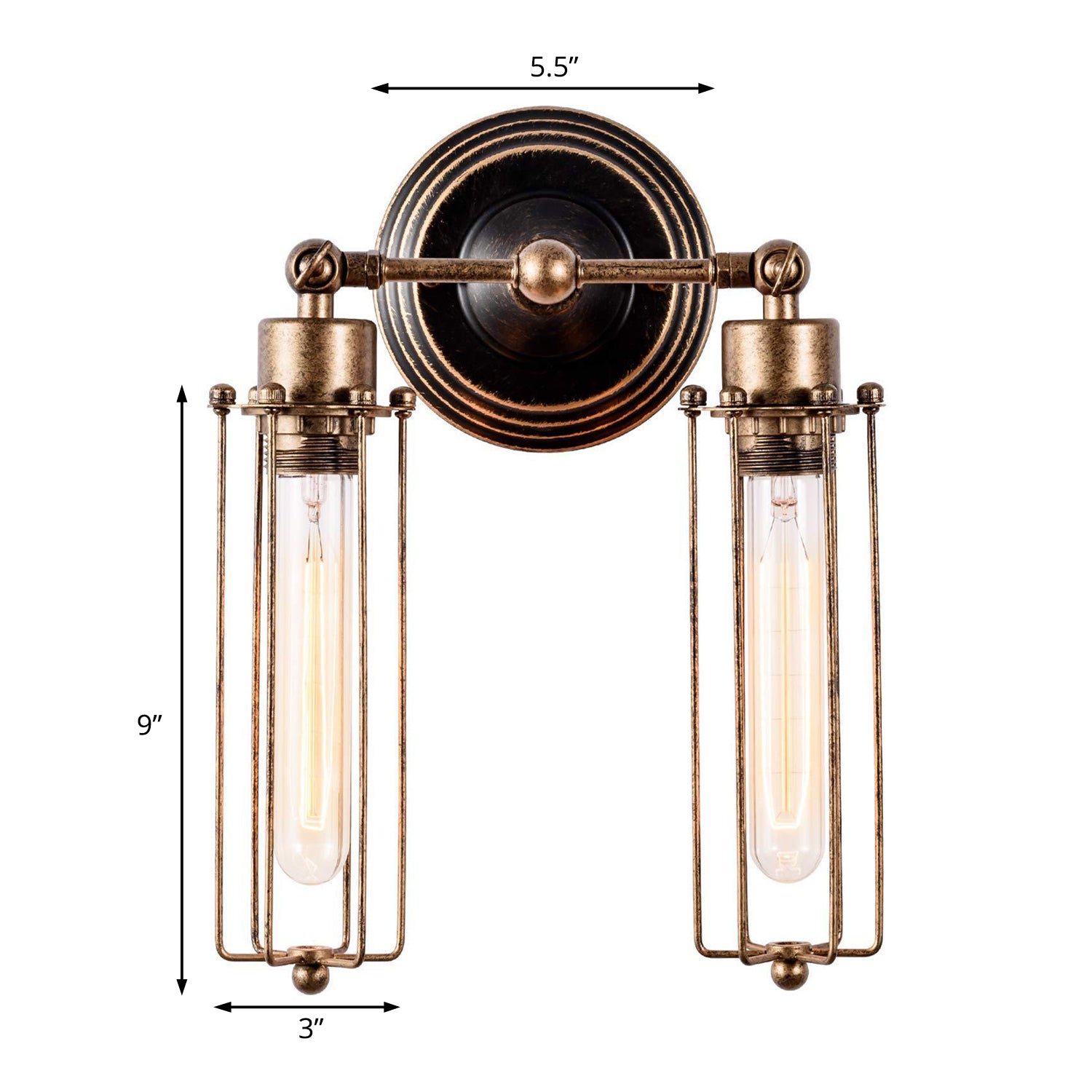 Rust 2 luces Lámpara de matriz de pared Cilindro de metal industrial CAJA DE LUZ DE LUZ MONTADA DE LA MUBAL
