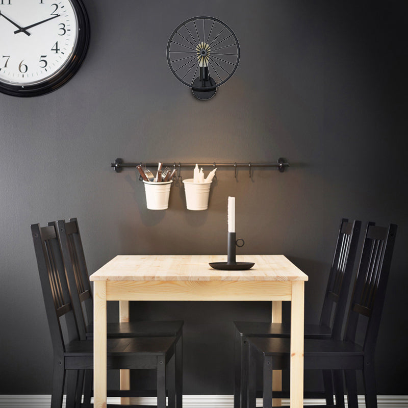 1 Bulb Metal Wall Lighting Vintage Black Finish Wheel Restaurant Wall Sconce Lamp