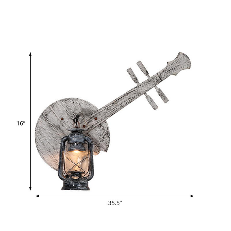Grey Lantern Wall Mount Lighting Farmhouse Metal 1 Light Restaurant Sconce Lamp with Pipa Design