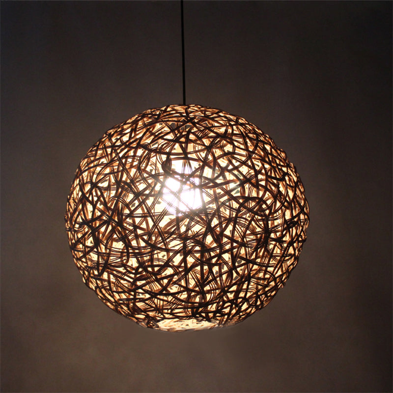Flaxen Floral Sphere Pendulum Light Modern 1 Head 12"/16"/19.5" Wide Rattan Hanging Lamp Kit for Dining Room