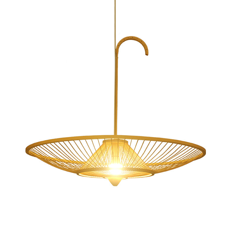 Bambusschirm Down Lighting Anhänger asiatischer Stil Single Birb Beige Suspension Lampe für das Restaurant
