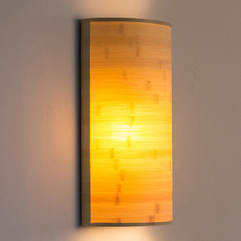 Half-Round Post Wall Mount Lighting Asian Style Bamboo 2 Bulbs Wood Sconce Lamp for Hallway