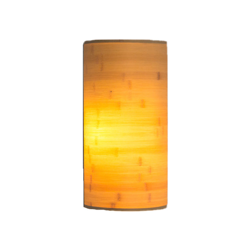 Half-Round Post Wall Mount Lighting Asian Style Bamboo 2 Bulbs Wood Sconce Lamp for Hallway